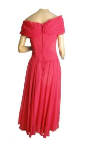 Vintage 80s Party Dress Jessica McClintock Ruched Off Shoulder Pink Chiffon Evening Gown | S - Fashionconstellate.com