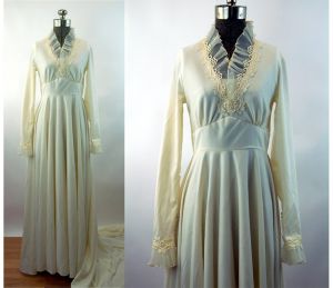 1960s wedding gown Edythe Vincent for Alfred Angelo dress train pleated ruffle empire waist Size S