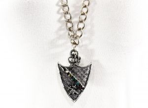 Medieval Style Shield Pendant with Chain - Chivalry Necklace - 1970s Renaissance Look Heraldry Crest - Fashionconstellate.com