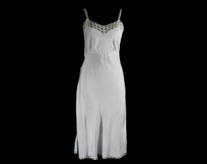 Size 8 1930s Nightgown - Authentic 30s Pale Blue Bias Cut Rayon with Deco Lace - Femme 30's Glamour 