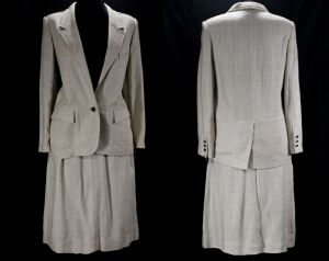 Size 8 Raw Silk Suit Late 70s Neutral Flaxen Beige Roth Le Cover Deadstock 1970s 80s Jacket & Skirt