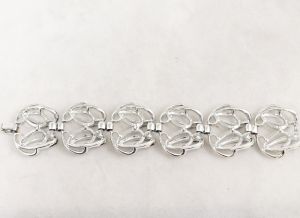 Silver Flourish Bracelet - 1960s 70s Curving Elegant Metal Lines - Classic Office Jewelry - Bright  - Fashionconstellate.com