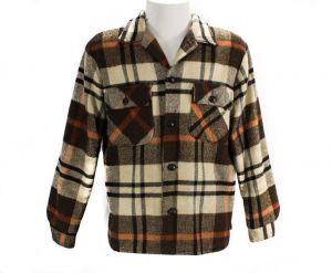 Men's Medium 1960s Brown Plaid Jacket - Working Man Lumberjack - Rustic Fall Autumn 60s Outerwear