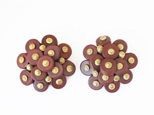 1940s Miriam Haskell Pair of Wooden Brooches Green Brown Wooden Czech Bead Brooch 2 Piece Set