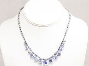 1950s Complete Parure - Fiery Blue & Pink Rhinestones - Princess Chic 50s Necklace, Bracelet, Clip  - Fashionconstellate.com