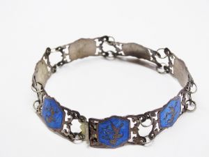 1930s Siam Sterling Silver Blue Enamel Link Bracelet Goddess of Lightning - Fashionconstellate.com
