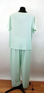 1960s pajamas nylon mint green with lace pockets and collar Elastic waist Size L - Fashionconstellate.com
