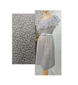 Vintage 1950s Gray Floral Print Dress Chiffon Garden Party Sheer Sleeveless Summer Ruffled Collar