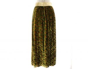 Size 10 Velvet Evening Skirt with Gold Lame' Waistband - Gorgeous 60s 70s Moss Green & Burnt Orange  - Fashionconstellate.com