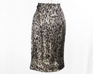 Size 6 Animal Print Wiggle Skirt - 1950s Unusual Design Pencil Style - 50s Brown Black Fitted Silk  - Fashionconstellate.com