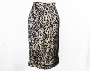 Size 6 Animal Print Wiggle Skirt - 1950s Unusual Design Pencil Style - 50s Brown Black Fitted Silk 