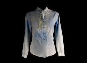 As Is Size 12 Blue Blouse - Cloud Like Sky Blue 1960s Tailored Top - Large 60s Secretary Style Shirt
