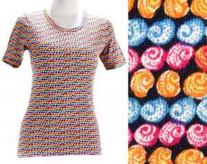 Girl's Large T-Shirt - 1970s Short Sleeve Top - Seashells Novelty Print Summer Tee Pink Blue Orange