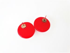Striped Laminated Red and Yellow Bakelite Pierced Earrings - Fashionconstellate.com