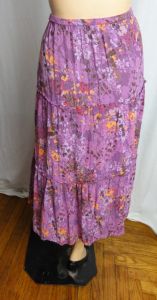 Vintage Boho India Gauze Skirt Crinkled Tiered Skirt Purple Tribal Gypsy Skirt Red Hat Society | L