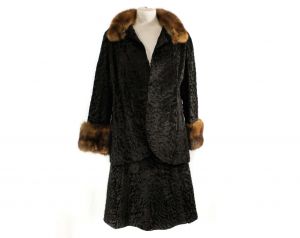 Size 10 1950s Fur Jacket and Skirt - Sable Collar & Cuffs - Black Broadtail Lamb - Medium 50s 60s 