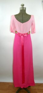 1960s gown pink silk color blocked empire waist embroidered flowers scoop neck Size S - Fashionconstellate.com