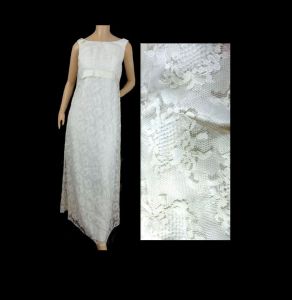 Vintage Mod 60s Lace Wedding Gown Empire Waist, Sleeveless, Regencycore | XS/S