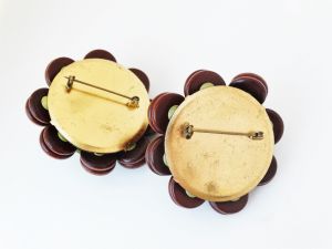 1940s Miriam Haskell Pair of Wooden Brooches Green Brown Wooden Czech Bead Brooch 2 Piece Set - Fashionconstellate.com