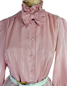 Pink Vintage 70s Dress Ruffled Pullover Tunic Shift Dress Sheer Secretary Day Dress by Dovani | L - Fashionconstellate.com