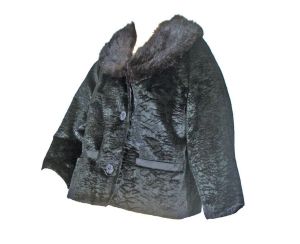 Vintage 50s Black Velvet Coat w/Mink Fur Collar Cropped Wedding/Evening Jacket Styled by Winter