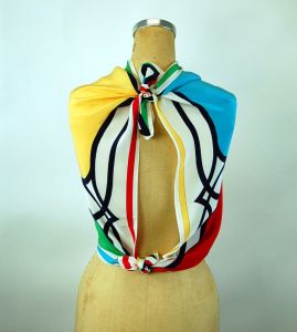 Large silk scarf modern design Ginny Johansen color blocked 1987 table topper - Fashionconstellate.com