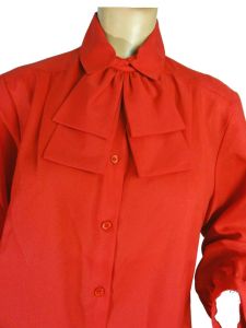 Vintage 1970s Long Sleeve Red Secretary Blouse Shirt  Removable Jabot Bow by Ship'n Shore | XL - Fashionconstellate.com