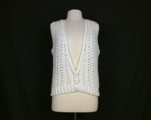 80s Sweater Vest White Crochet Button Front by Western Connection| Vintage Misses L