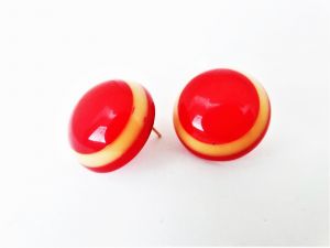Striped Laminated Red and Yellow Bakelite Pierced Earrings