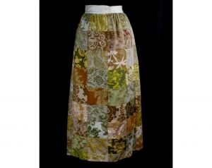 Size 8 Autumn Maxi Skirt - Chic Bohemian Cotton Patchwork Skirt - Golden Tawny Brown Sage Copper  - Fashionconstellate.com
