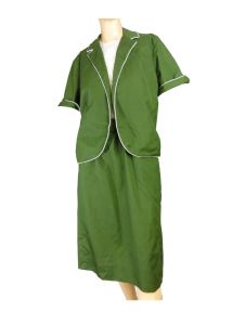 Vintage 60s Dress and Jacket Spring Summer Outfit Green & Cream Cotton by California Girl | M - Fashionconstellate.com