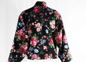 Size 14 Kenzo Paris Jacket - 1980s 90s Designer Asian Wrap Chic - Spring Floral Wool Burgundy - Fashionconstellate.com