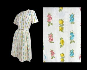 Vintage 1950s Pastel Novelty Fruit Print Shirtwaist Day Dress by Modern Classic | S