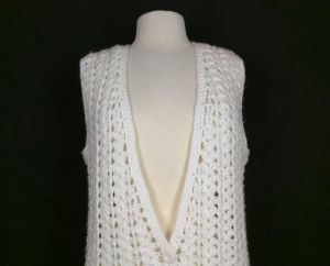 80s Sweater Vest White Crochet Button Front by Western Connection| Vintage Misses L - Fashionconstellate.com