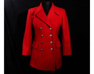 Size 6 Red Jacket - 1990s Retro Wool with 1940s Look - Beautiful Tailoring - Double Breasted Coin