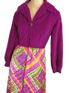 Vintage 60s Maxi Pink & Purple Quilted Satin & Velour Hostess Gown Robe Loungewear by Evelyn Pearson - Fashionconstellate.com