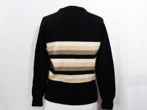 Size 8 Wool Sweater - 1940s Inspired Black & Beige Pullover - Medium Long Sleeve Knit Top - Fall - Fashionconstellate.com