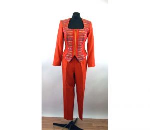 1990s pant suit burnt orange corset top zip front modern suit Linda Segal Size 8  Size M