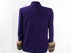 Size 10 1930s Purple Swing Jacket with Fur Cuffs - 30s 40s Movie Star Style Topper Coat with Pockets - Fashionconstellate.com