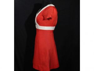 Size 6 Coral Linen Dress - Posh Designer 60s Short Sleeve Orange Summer Tailored Dress by Ferdinando - Fashionconstellate.com