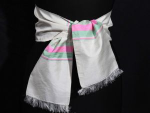 Exquisite Thai Silk Shawl - Luminous White Pink & Mint Green Handwoven Wrap - 1950s 1960s  - Fashionconstellate.com