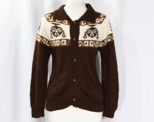 Size 6 Alpaca Cardigan - Chocolate Brown Luxury Knit Made in Bolivia - 1960s Button Front Sweater 