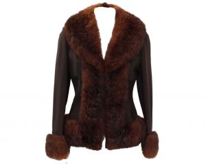 Size 2 Posh 1960s Jacket with Fur Collar & Cuffs - Chocolate Brown Tailored Blazer - Gorgeous Auburn
