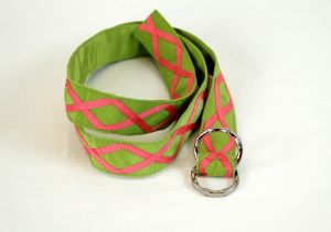 1980s belt ribbon belt green pink preppy adjustable fabric belt