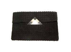 40's Large Black Corde Clutch Bag with Lucite Decorative Clasp | Vintage Envelope Style | Beautiful
