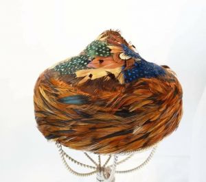 1970s Pheasant Feather Hat Brown Red Blue Green Feather Hat