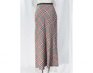 Size 2 Maxi Skirt - XS 70s Black Red & White Houndstooth Plaid Tweed - 1970s Deadstock Office Skirt 