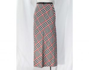 Size 2 Maxi Skirt - XS 70s Black Red & White Houndstooth Plaid Tweed - 1970s Deadstock Office Skirt  - Fashionconstellate.com