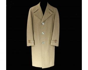 Mens Medium Large Overcoat - Classic Men's Camel Tan Wool Coat - Handsome Trench Style Outerwear