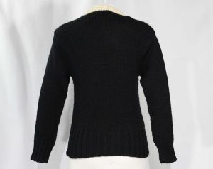 Size Small 1940s Nautical Sweater - WWII Era Black Knit 40s Pullover with Red Anchor Motif  - Fashionconstellate.com